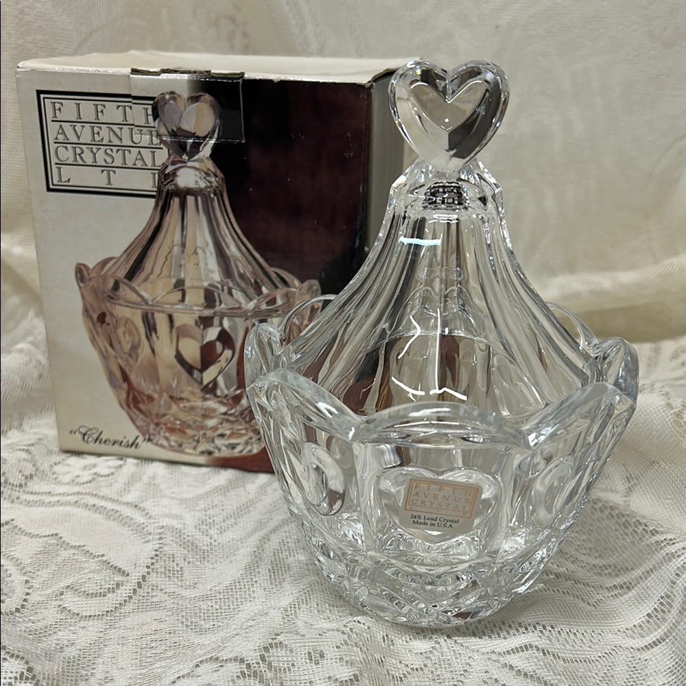 Fifth Avenue Crystal LTD “Cherish” Heart Design Covered Candy Dish in box